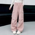 thumbnail image 1 of BLTIBY Girls Cargo Pants Fall Elastic Waist Drawstring Y2K Stretchy Loose Streetwear Hip Hop Dance Pants Trendy Parachute Wide Leg Jogger Trousers with Multiple Pockets Pink 9-10 Years, 1 of 5