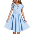 thumbnail image 1 of BLTIBY Girls Casual Summr Dresses Ruffle Flutter Sleeve Button Down Collared Dress Pleated Flowy Mini Chiffon Dresses Blue 9-10Years, 1 of 4