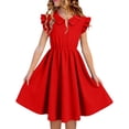 thumbnail image 1 of BLTIBY Girls Casual Summr Dresses Ruffle Flutter Sleeve Button Down Collared Dress Pleated Flowy Mini Chiffon Dresses Red 12-13Years, 1 of 4