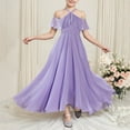 thumbnail image 1 of BLTIBY Girls Cold Shoulder Ruffle Dress Halter Flowy Flower Birthday Party Wedding Bridesmaid Prom Gowns Purple 10-11 Years, 1 of 9