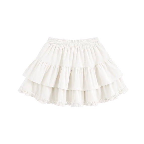BLTIBY Girls Cotton A-Line Skirt Elastic Waist Solid Color A-Line Pleated Mini Skirts Fashion White 4-5 Years