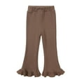 thumbnail image 1 of BLTIBY Girls Cotton Flare Pants Fall Solid Color Yoga Ruffled Bell Bottom Pant Toddler Elastic Waist Lightweight Fashion Cute Trousers Coffee 3-5 Years, 1 of 2