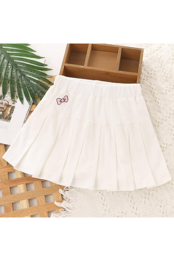 Girls Cotton Stretch Waist Skorts Athletic Skater Skirt for Play & School Comfort Uniform Pleated Skirts with Anti-Exposure Pant White 5-6 Years