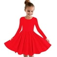 thumbnail image 1 of BLTIBY Girls Everyday Dress Long Sleeve Round Neck Toddler Fall Spring A-Line Flowy Swing Pleated Dresses Red 7-8 Years, 1 of 5