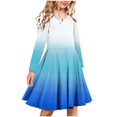 thumbnail image 1 of BLTIBY Girls Everyday Dress Long Sleeve Round Neck Toddler Gradient Spring Fall A-Line Flowy Swing Pleated Dresses Blue 2 13-14 Years, 1 of 4