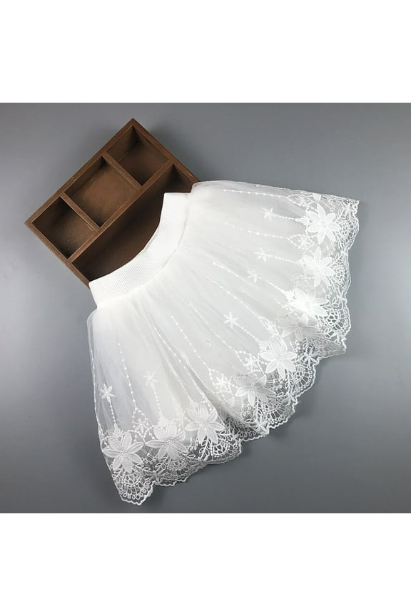 Girls Floral Embroidery Lace Tutu Skirt Elastic Waist Layered Tulle Ballet Dance Skirts for Toddler Kids Children White 7-8 Years