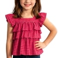 thumbnail image 1 of BLTIBY Girls Gingham Cap Sleeve Blouse Layered Ruffle Tie Back Babydoll Cute Comfy Shirts Tops Hot Pink 3-4 Years, 1 of 7