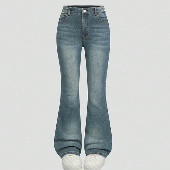 BLTIBY Girls Jeans Slim Baggy Flare Denim Pant Toddler Fashion Lightweight Stretch Streetwear Trousers with Pockets Light Blue 8-9Years