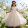 thumbnail image 1 of BLTIBY Girls Lace Sleeveless Dresses Wedding Dance Evening Tutu Princess Prom Maxi Party Dress Beige 15-16 Years, 1 of 7