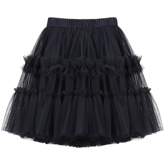 BLTIBY Girls Lace Tutu Skirt Elastic Waist Layered Tulle Ballet Dance Skirts for Toddler Kids Children Black 5-6 Years