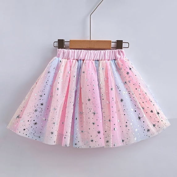 BLTIBY Girls Layered Rainbow Tutu Skirts Summer Star Printed Ruffle Mesh Tiered Clubwear Skirt Fashion Pink 2-3 Years