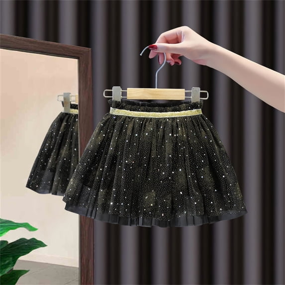 BLTIBY Girls Layered Tutu Skirts Summer Star Printed Ruffle Mesh Tiered Clubwear A-Line Skirt Fashion Black 5-6 Years