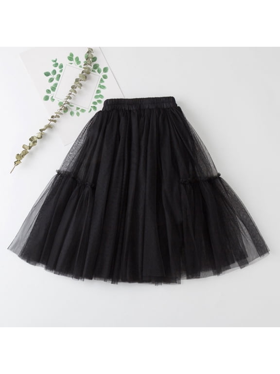 Girls Long Tutu Tulle Skirts Princess Elastic High Waist A-line Mesh Skirts for Birthday Party Soft Pleated Skirt Cute 3-11 Years Black 4-5 Years