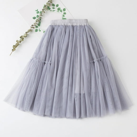 BLTIBY Girls Long Tutu Tulle Skirts Princess Elastic High Waist A-line Mesh Skirts for Birthday Party Soft Pleated Skirt Cute 3-11 Years Gray 11-12 Years