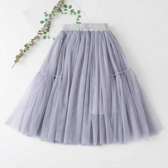 BLTIBY Girls Long Tutu Tulle Skirts Princess Elastic High Waist A-line Mesh Skirts for Birthday Party Soft Pleated Skirt Cute 3-11 Years Gray 3-4 Years