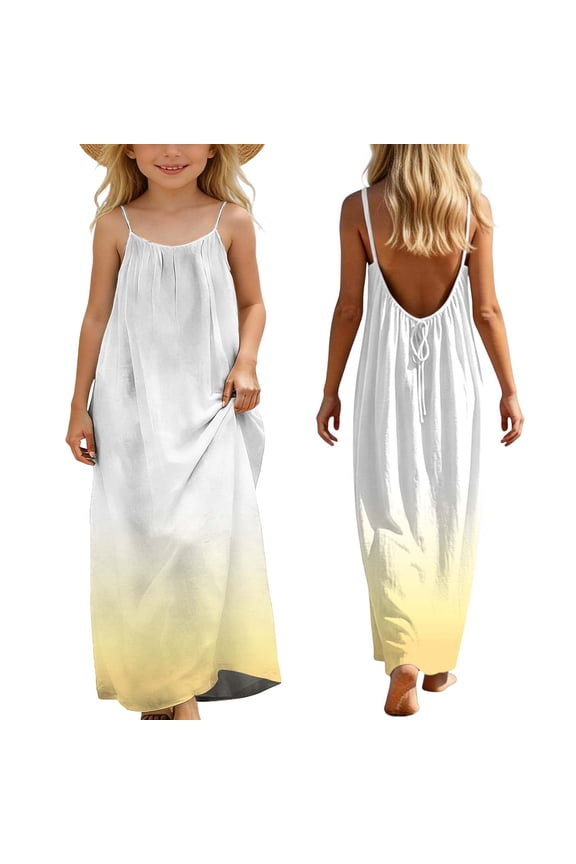 Girls Maxi Dresses Backless Cami Gradient Printed Casual Lightweight Beach Dress Yellow 5-6 Years