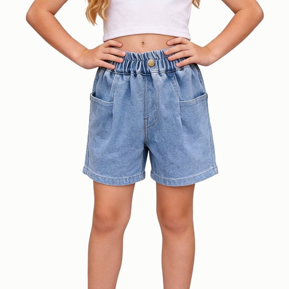 BLTIBY Girls Ripped Jean Shorts Teens High Waisted Y2K Distressed Denim Short Pants Summer Fashion Cute Jorts with Pockets Blue 6 3-4 Years
