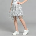 thumbnail image 1 of BLTIBY Girls Sequin Tassel Skirt Belly Dance Hip Scarf Party Trendy Lightweight Wrap Fringe Sparkly Glitter Costume Outfits Silver 11-12 Years, 1 of 9