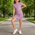 thumbnail image 1 of BLTIBY Girls Short Sleeve Mini Dress Bodycon Ruched Crew Neck Dress Lounge Everyday Kids Clothes Tight Dresses Purple 9-10 Years, 1 of 9