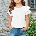 thumbnail image 1 of BLTIBY Girls Short Sleeve Shirts Summer Cute Solid Color Round Neck Ruffle Flying Sleeve Pleated Blouse Fashion Comfortbale Tops White 9-10 Years, 1 of 7