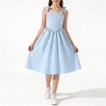 thumbnail image 1 of BLTIBY Girls Sleeveless Dress Cami Bow Pleated Midi A-Line Formal Party Casual School Dresses for Spring Summer Light Blue 12-13 Years, 1 of 9