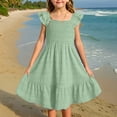 thumbnail image 1 of BLTIBY Girls Summer Dress Smocked Flutter Sleeve A Line Sundresses Square Neck Swing Mini Casual Party Dresses Mint Green 9-10 Years, 1 of 9