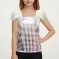 thumbnail image 1 of BLTIBY Girls Tank Top Summer Sleeveless Glitter Strap T Shirt for Teen Toddler Infant Solid Color Casual Fashion Performance Blouse Silver 11-12 Years, 1 of 3