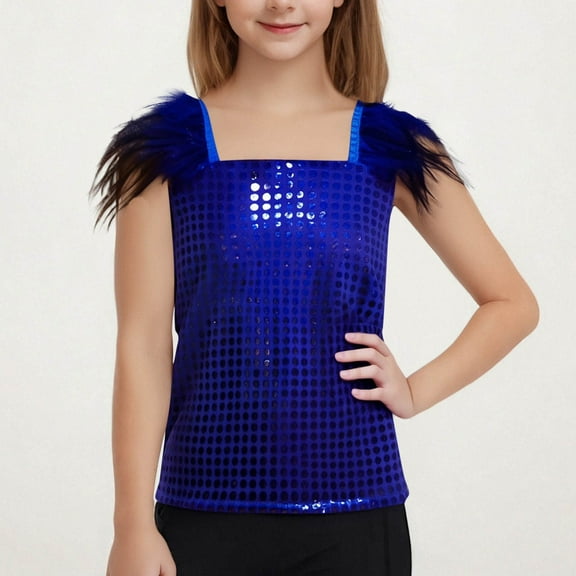 BLTIBY Girls Tank Top Summer Sleeveless Glitter Strap T Shirt for Teen Toddler Infant Solid Color Casual Fashion Performance Blouse Blue 4-5 Years