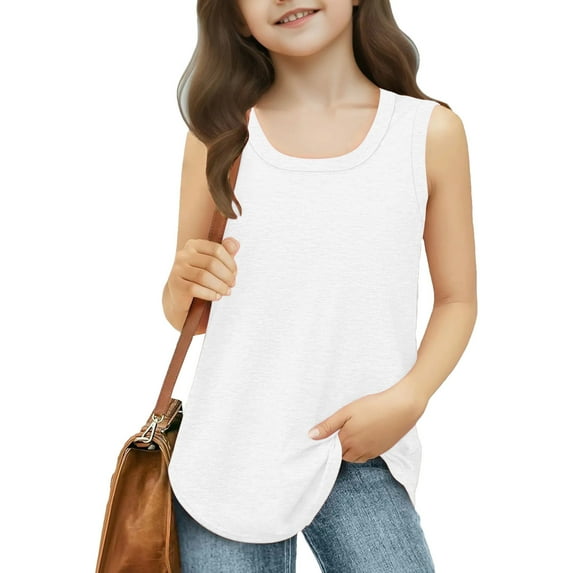 BLTIBY Girls Tank Top Summer Sleeveless Vest T Shirt Toddler Infant Round Neck Solid Color Fashion Casual Comfortable Blouse 2025 White 9-10 Years