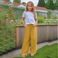 thumbnail image 1 of BLTIBY Girls Wide Leg Pants Fall Solid Color Elastic Waist Drawstring Baggy Wide Leg Pants Kids Straight Leg Casual Fashion Trousers with Pockets Yellow 5-6 Years, 1 of 9