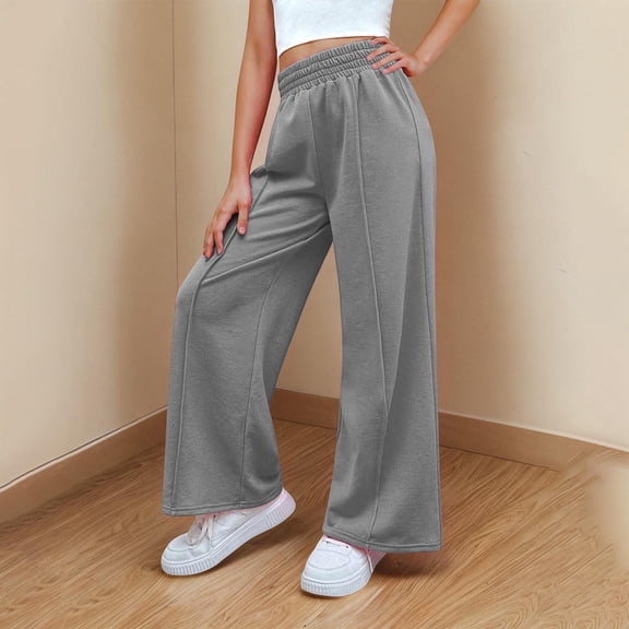 BLTIBY Girls Y2K Wide Leg Sweatpants High Waisted Elastic Waist Baggy Pants Kids Fall Solid Color Straight Leg Casual Fashion Joggers Gray 7-8 Years