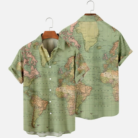 BLTIBY Hawaiian Shirt for Men Short Sleeve Button Down Lapel Shirt Casual Summer Beach Printed Tops for Hawaii Party Green XL