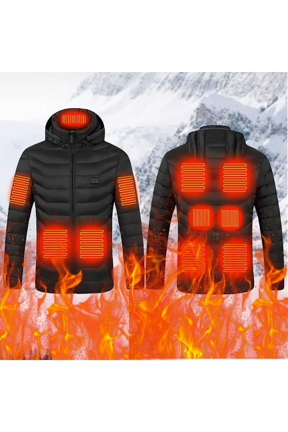 Heated Jacket for Men Women, Lightweight 11 Heating Areas Jackets Hoodies Long Sleeve Winter Casual Plus Size Coat with Pockets Black 5XL
