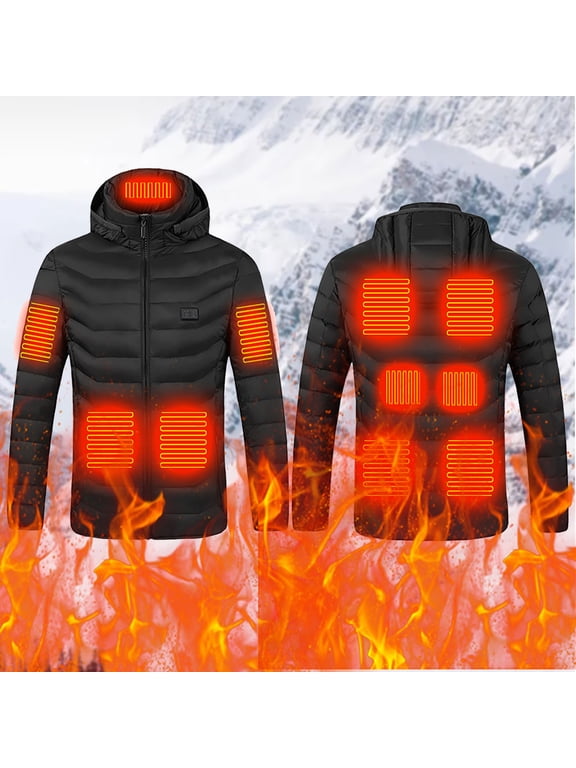 Heated Jacket for Men Women, Lightweight 11 Heating Areas Jackets Hoodies Long Sleeve Winter Casual Plus Size Coat with Pockets Black 6XL