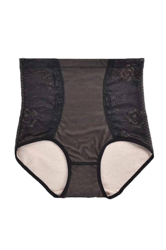 High Waist Panties for Women Solid Color Postpartum Waist Shaping Tummy Control Hip Lifting Lace Briefs Fashion Comfortable Black 4XL