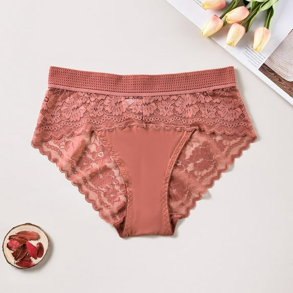 BLTIBY High Waist Triangle Panties for Women Tummy Control Solid Color Lace Briefs Comfortable Breathable Plus Size Underpant Pink S