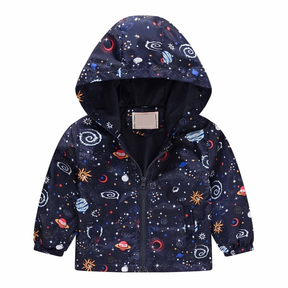 BLTIBY Hooded Jackets for Toddler Baby Boys Girls Cartoon Print Windproof Coats Lightweight Zip Up Raincoat with Pockets Navy 2 3-4 Years
