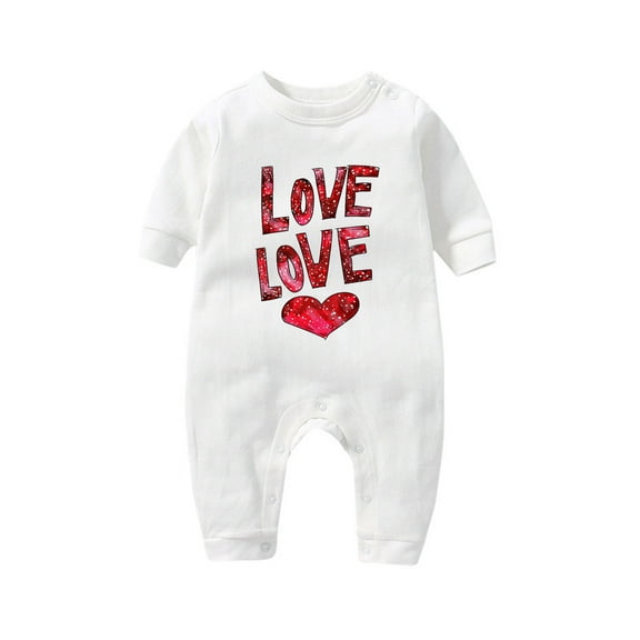 BLTIBY Infant Baby Boys Girls Jumpsuit Valentine's Day Heart Printed Fall Spring Long Sleeve Romper Newborn Fashion Casual Outfit One Piece Clothes White 6-9 Months
