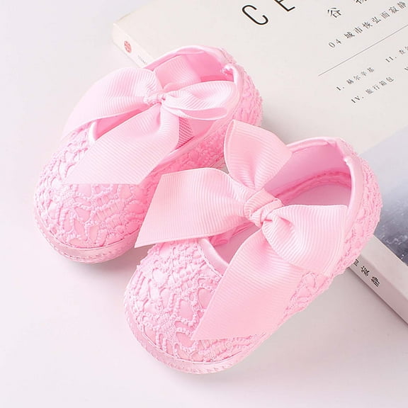 BLTIBY Infant Baby Girls Flats Autumn Princess Soft Sole Shoe Non-Slip Rubber Sole Mary Jane Flats Lightweight Cute Wedding Dress Shoes Pink 0-3Months