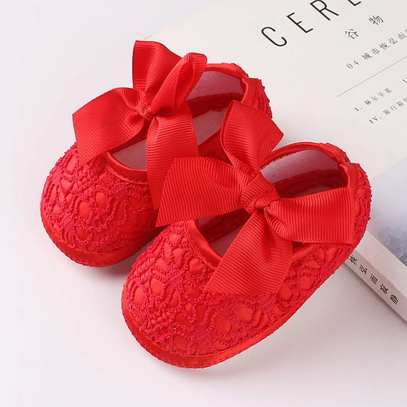 BLTIBY Infant Baby Girls Flats Autumn Princess Soft Sole Shoe Non-Slip Rubber Sole Mary Jane Flats Lightweight Cute Wedding Dress Shoes Red 3-6Months