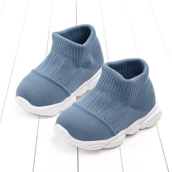 BLTIBY Infant Baby Girls Flats Autumn Soft Sole Shoes Non-Slip Rubber Knit Sole Mary Jane Flats Lightweight Comfy Wedding Dress Shoe Blue 15-18 Months