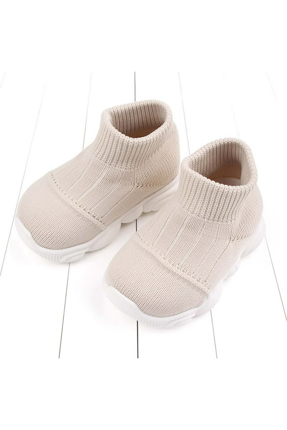 Infant Baby Girls Flats Autumn Soft Sole Shoes Non-Slip Rubber Knit Sole Mary Jane Flats Lightweight Comfy Wedding Dress Shoe Beige 9-12 Months