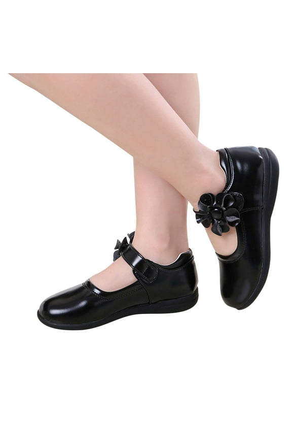 Infant Baby Girls Leather Shoes Autumn Genuine Flower Single Princess Soft Sole Shoe Mary Jane Flats Lightweight Cute Wedding Dress Shoes Black 3-4 Years