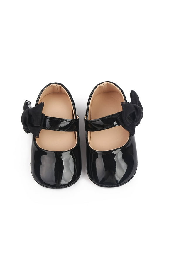 Infant Baby Girls Leather Shoes Autumn Princess Soft Sole Shoe Mary Jane Flats Lightweight Cute Wedding Dress Shoes Black 0-6 Months