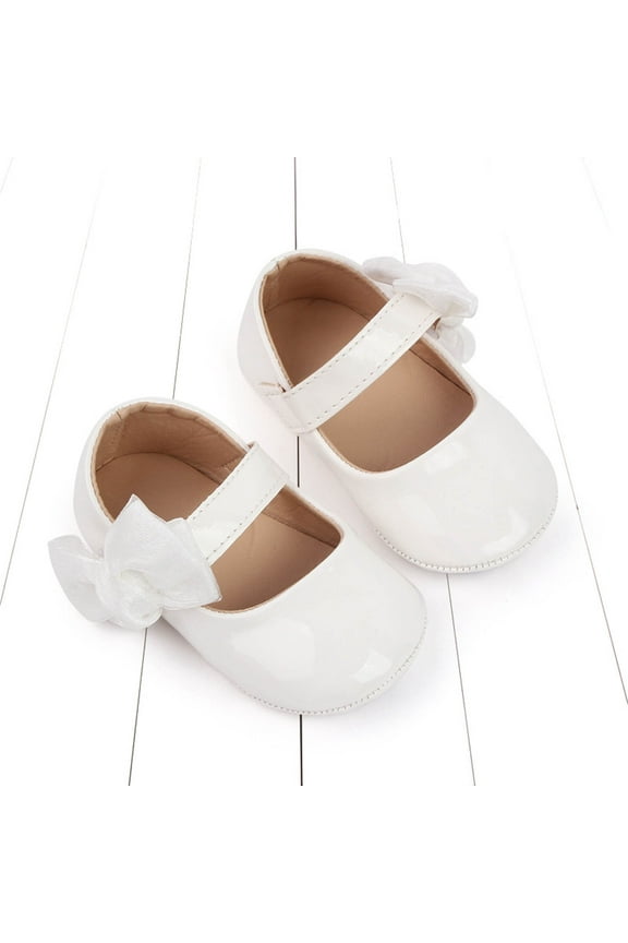 Infant Baby Girls Leather Shoes Autumn Princess Soft Sole Shoe Mary Jane Flats Lightweight Cute Wedding Dress Shoes White 0-6 Months