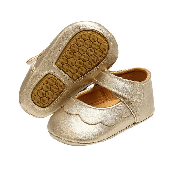 BLTIBY Infant Baby Girls Loafers Flats Autumn Princess Soft Sole Shoe Non-Slip Rubber Sole Mary Jane Flats Lightweight Cute Wedding Dress Shoes Gold 6-9 Months