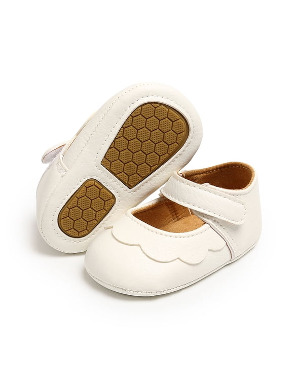 Infant Baby Girls Loafers Flats Autumn Princess Soft Sole Shoe Non-Slip Rubber Sole Mary Jane Flats Lightweight Cute Wedding Dress Shoes White 0-3 Months