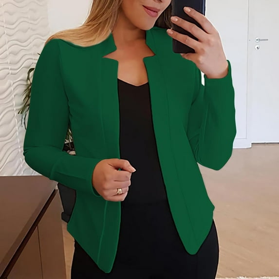 BLTIBY Jacket for Women Cardigan Solid Color Casual Fashion Long Sleeve Open Front Jackets Notch Collar Coat Sweater Blazer Outerwear Green 3XL