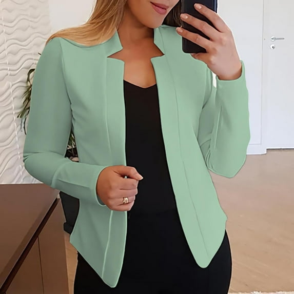 BLTIBY Jacket for Women Cardigan Solid Color Casual Fashion Long Sleeve Open Front Jackets Notch Collar Coat Sweater Blazer Outerwear Mint Green XL