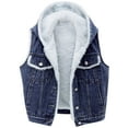 thumbnail image 1 of BLTIBY Jean Vest for Women Hooded Fleece Lined Plush Thick Denim Vest Casual Sleeveless Coats Fall Winter Jackets with Pockets Trendy Tops Dark Blue S, 1 of 8